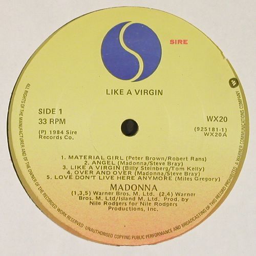 Madonna: Like a Virgin, Sire (925 181-1), D, 1984 Typ: LP Best.-Nr.: V7579 Preis: 7,50 Euro.