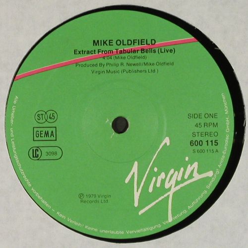 Oldfield,Mike: Live Extract frTubular Bells&sol;Guilty, Virgin (600 115-213), D, 1979 Typ: 12" Best.-Nr.: V7583 Preis: 5,00 Euro.
