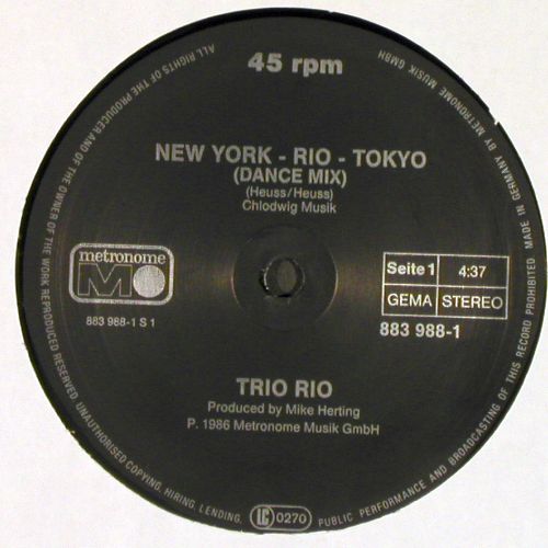 Trio Rio: New York- Rio-Tokyo, Metronome (883 988-1), D, 1986 Typ: 12" Best.-Nr.: V7600 Preis: 5,00 Euro.