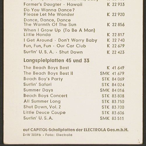 Beach Boys: Autogrammkarte, unbedr.,14,4x9,4cm, Capitol EMI(DrW 3859b), D,  - Card - V7661 - 6,00 Euro