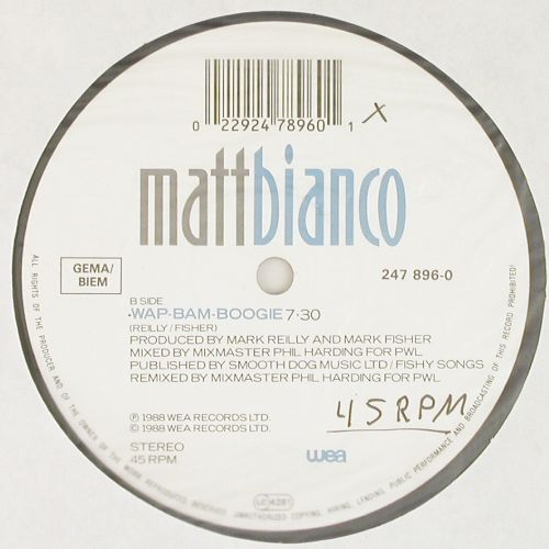 Matt Bianco: Don't blame it on that girl&sol;Wap-Bam, WEA (247 896-0), D, wol, 1988 Typ: 12" Best.-Nr.: V7678 Preis: 4,00 Euro.