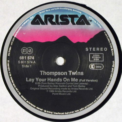 Thompson Twins: Lay Your Hands On Me/Lewis Carol..., Arista(601 574-213), D, 1984 - 12inch - V7693 - 4,00 Euro