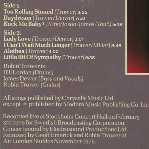 Trower,Robin: Live!, vg+&sol;vg+, Chrysalis (6307 569), D, 1976 Typ: LP Best.-Nr.: V7792 Preis: 12,50 Euro.