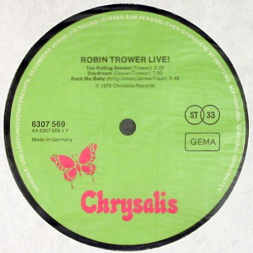 Trower,Robin: Live!, vg+&sol;vg+, Chrysalis (6307 569), D, 1976 Typ: LP Best.-Nr.: V7792 Preis: 12,50 Euro.