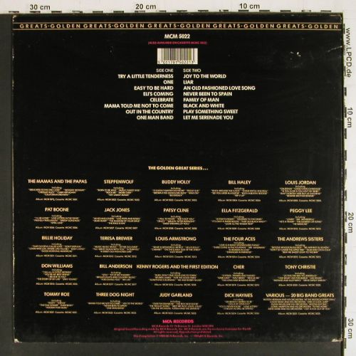 Three Dog Night: Golden Greats, vg+&sol;vg+, MCA (MCM 5022), UK, Ri, 1985 Typ: LP Best.-Nr.: V7793 Preis: 6,00 Euro.