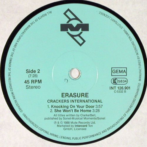 Erasure: Crackers International, 4 Tr., Mute(INT 126.901), D, 1988 - 12inch - V7810 - 5,00 Euro