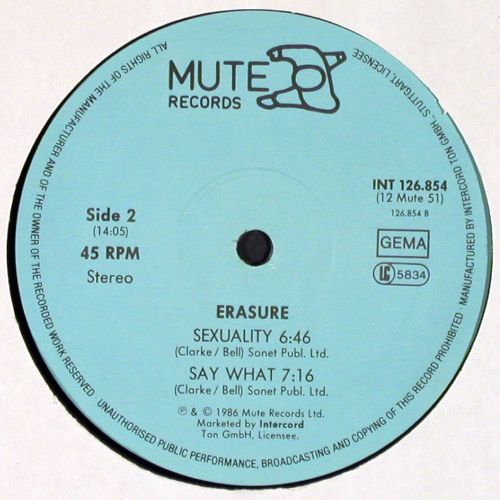 Erasure: Sometimes/Sexuality/Say What, Mute(INT 126.854), D, 1986 - 12inch - V7812 - 6,00 Euro