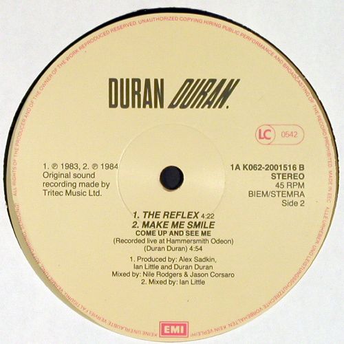 Duran Duran: The Reflex*2+1, dance mix 6:32, EMI(2001516), EEC, 1983 - 12inch - V7814 - 6,00 Euro