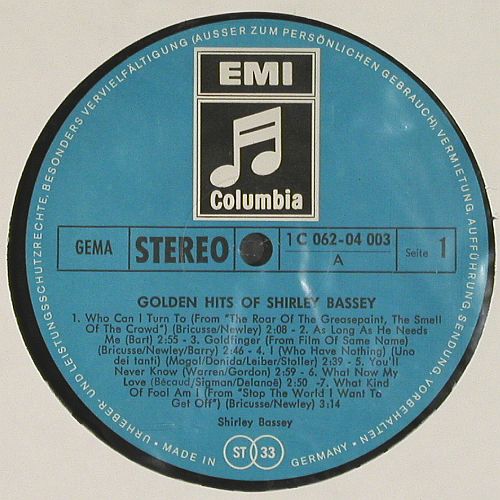 Bassey,Shirley: Golden Hits Of, EMI Columbia(C 062-04 003), D,  - LP - V7879 - 6,00 Euro