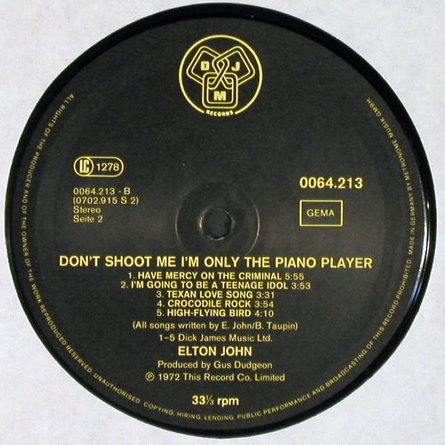 John,Elton: Don't Shoot Me,I'm Only t. Piano P., DJM(0064.213), D, m /vg+, 1972 - LP - V7915 - 5,00 Euro