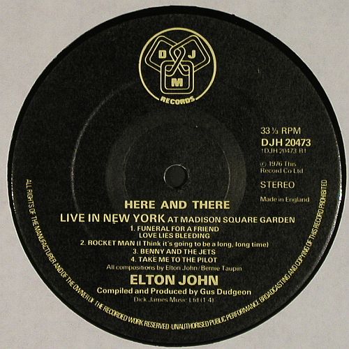 John,Elton: Here And There, Live London/N.Y., DJM(DJH 20473), UK, 1976 - LP - V7920 - 6,00 Euro
