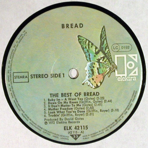 Bread: The Best Of, Elektra (ELK 42 115), D, 1972 Typ: LP Best.-Nr.: V7985 Preis: 7,50 Euro.