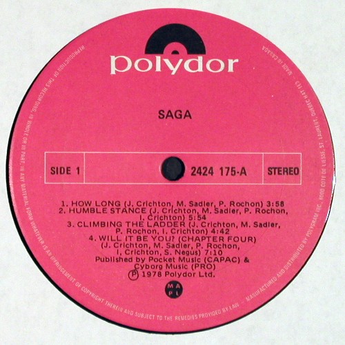 Saga: Same, m-&sol;vg+, Polydor (2424 175), CDN, 1978 Typ: LP Best.-Nr.: V8054 Preis: 9,00 Euro.