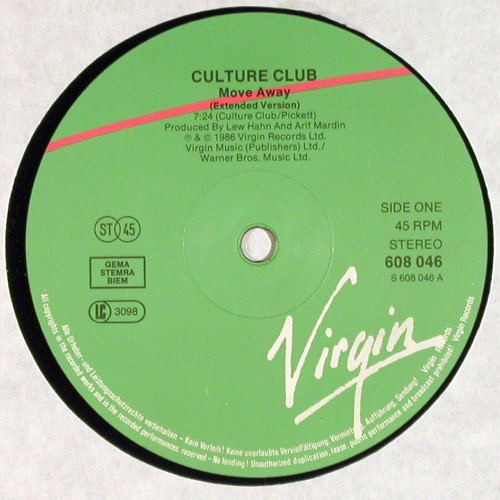 Culture Club: Move Away (7:24) / Sexuality, Virgin(608 046-213), D, 1986 - 12inch - V8096 - 4,00 Euro
