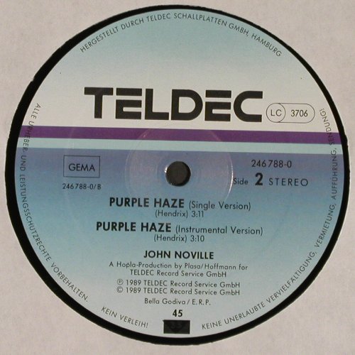Noville,John: Purple Haze*2, Teldec (246 788-0 AE), D, 1989 Typ: 12" Best.-Nr.: X9929 Preis: 2,00 Euro.