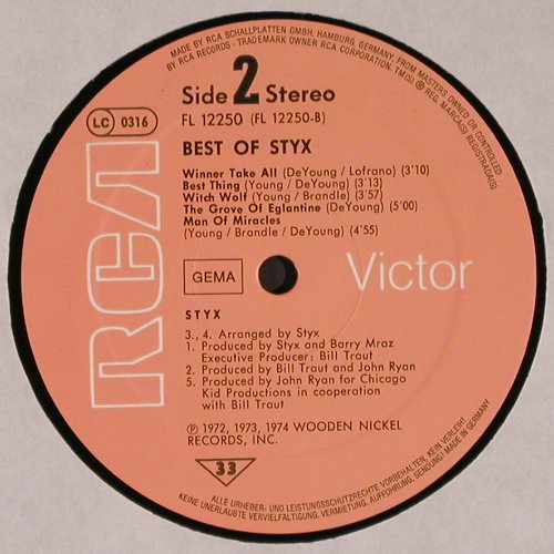 Styx: Best Of, RCA (FL 12250), D, 1977 Typ: LP Best.-Nr.: Y216 Preis: 6,00 Euro.
