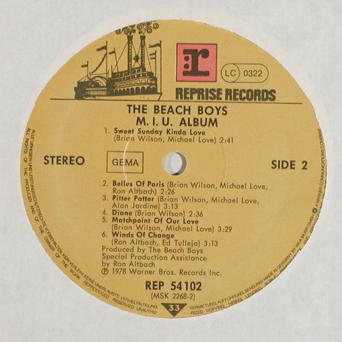Beach Boys: M.I.U. Album, Reprise (REP 54 102), D, 1978 Typ: LP Best.-Nr.: Y5485 Preis: 5,00 Euro.