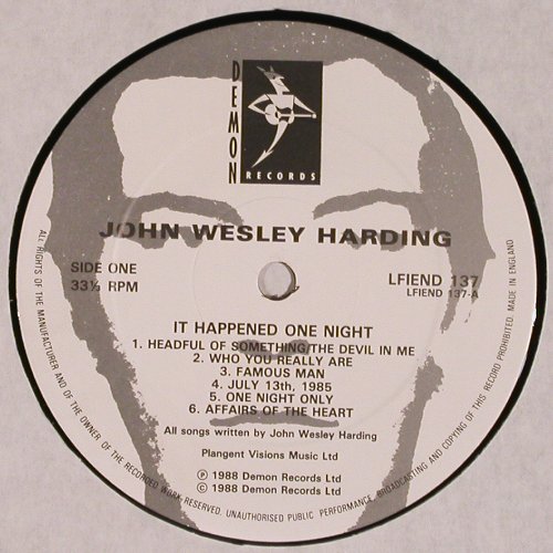 Harding,John Wesley: It Happened One Night (Live), Demon (L-FIEND 137), UK, 1988 Typ: LP Best.-Nr.: V5027 Preis: 9,00 Euro