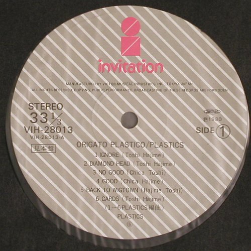 Plastics: Origato Plastico, Sample-Stoc, Invitation (VIH-28013), J, 1980 Typ: LP Best.-Nr.: V6918 Preis: 30,00 Euro.