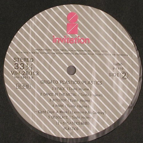 Plastics: Origato Plastico, Sample-Stoc, Invitation (VIH-28013), J, 1980 Typ: LP Best.-Nr.: V6918 Preis: 30,00 Euro.