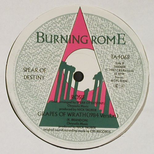 Spear Of Destiny: Prisoner Of Love +2, m-&sol;vg+, Burning Rome (TA 4068), UK, 1983 Typ: 12" Best.-Nr.: V7672 Preis: 5,00 Euro.