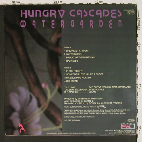 Hungry Cascades: Watergarden, m-&sol;vg+, WorldMusic&sol;EFA (06135), D, 1989 Typ: LP Best.-Nr.: V8053 Preis: 5,00 Euro.