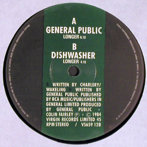 General Public: Gen.Public(lg), dishwasher(lg), Virgin (VS 659 12), UK, 1984 Typ: 12" Best.-Nr.: X9220 Preis: 2,00 Euro