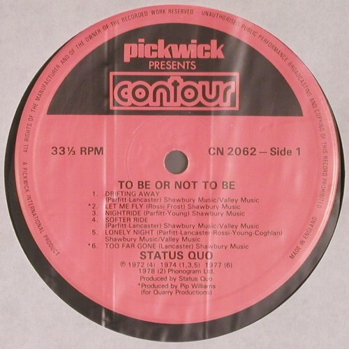 Status Quo: To Be Or Not To Be, m-/vg+, Contour/Pickwick(CN 2062), UK, 1983 - LP - V6922 - 7,50 Euro