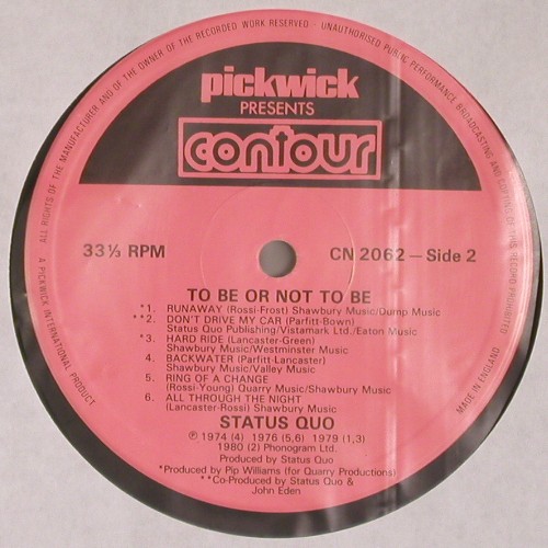Status Quo: To Be Or Not To Be, m-/vg+, Contour/Pickwick(CN 2062), UK, 1983 - LP - V6922 - 7,50 Euro