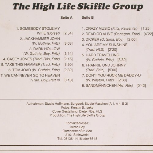 High Life Skiffle Group: Same, (Privat Press) (LP 33-708), D, 1974 Typ: LP Best.-Nr.: V2231 Preis: 9,00 Euro.