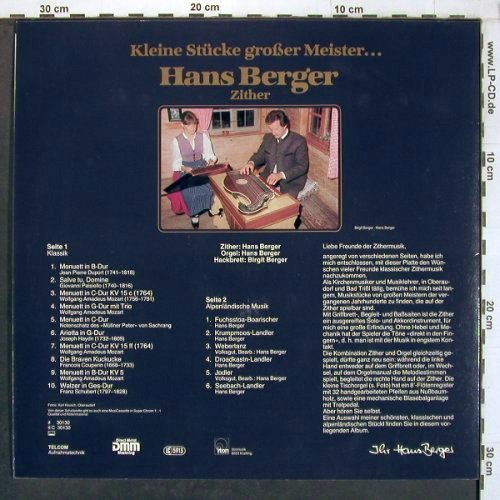 Berger,Hans Zither - Hackbrett: Kleine Stücke großer Meister, iton / Teldec (it 30 130), D Typ: LP Best.-Nr.: V4810 Preis: 9,00 Euro