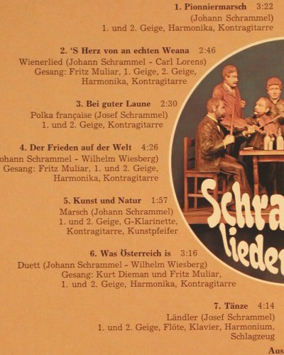 Schrammel, Johann u. Josef: Tänze und Lieder,Foc,(Fritz Muliar), Polyhymnia/SparkasseWien (Z 897802), A, 1978 Typ: LP Best.-Nr.: V5117 Preis: 9,00 Euro