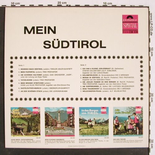 V.A.Mein Südtirol: Adler-Quintett... Aly Wilhelm-Trio, Polydor Special(236 336), A, 14Tr, 1971 - LP - V5263 - 7,50 Euro