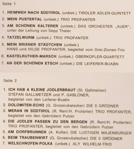 V.A.Mein Südtirol: Adler-Quintett... Aly Wilhelm-Trio, Polydor Special(236 336), A, 14Tr, 1971 - LP - V5263 - 7,50 Euro