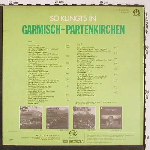 V.A.So klingts in: Garmisch-Partenkirchen, Isaar Ton &sol; EMI (1 C 048-42 113), D, 1974 Typ: LP Best.-Nr.: V6358 Preis: 7,50 Euro.