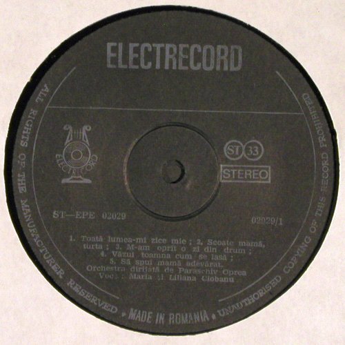 Ciobanu,Maria si Liliana: Same, Electrecord (ST-EPE 02029), RO, 1977 Typ: LP Best.-Nr.: V6516 Preis: 12,50 Euro.