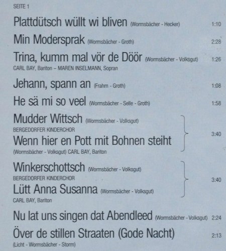 Bergedorfer Kammerchor: Wi singt platt, Hellmut Wormsbächer, Telefunken (6.25109 AS), D, 1982 Typ: LP Best.-Nr.: V6623 Preis: 9,00 Euro.