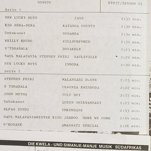 V.A.Soweto: New Lucky Boys...A.M.Kosane, Bookl., Zensor(Zensor 05), D,m-/vg+, 1982 - LP - V6942 - 9,00 Euro