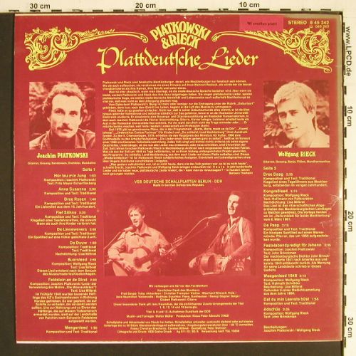 Piatkowski & Rieck: Plattdeutsche Lieder, signiert, Amiga (8 45 242), DDR, 1983 Typ: LP Best.-Nr.: V7575 Preis: 9,00 Euro.