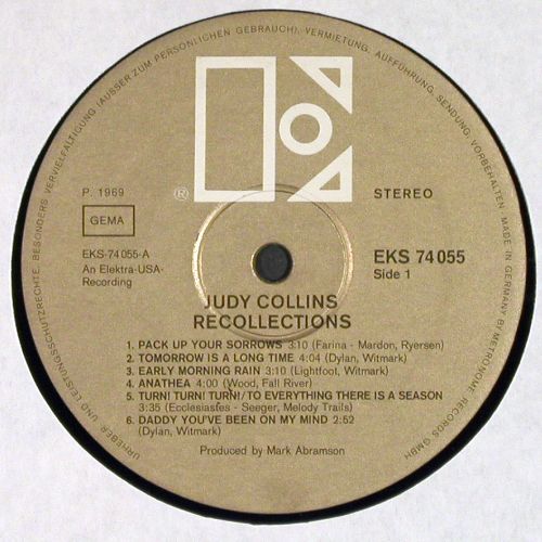 Collins,Judy: Recollections, 1.3-1.4 vg+/m-, Elektra (golden)(EKS-74055), D, 1969 - LP - V7844 - 9,00 Euro