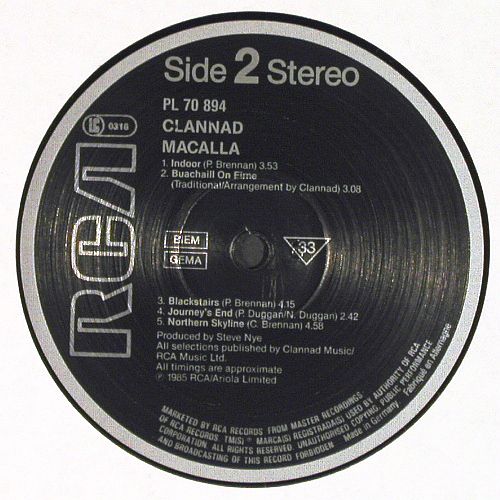 Clannad: Macalla, RCA (PL 70894), D, 1985 Typ: LP Best.-Nr.: V7856 Preis: 7,50 Euro.