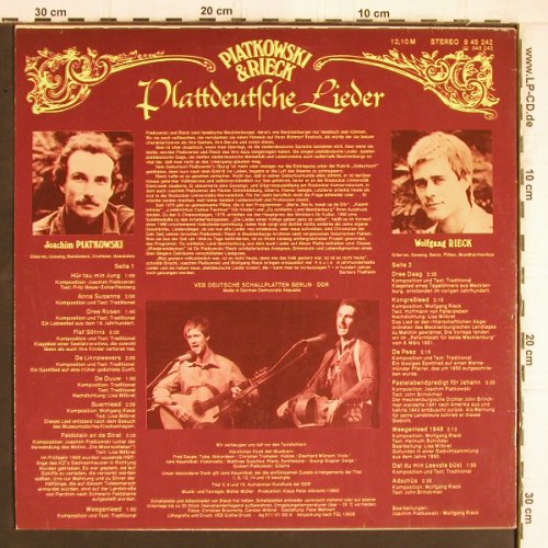 Piatkowski & Rieck: Plattdeutsche Lieder, Amiga (8 45 242), DDR, 1983 Typ: LP Best.-Nr.: Y5268 Preis: 7,50 Euro.
