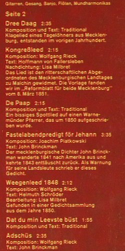 Piatkowski & Rieck: Plattdeutsche Lieder, Amiga (8 45 242), DDR, 1983 Typ: LP Best.-Nr.: Y5268 Preis: 7,50 Euro.
