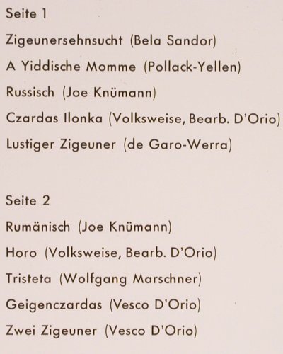 D'Orio,Vesco  mit seinem Orchester: Zigeunersehnsucht, EMI Columbia (C 052-28 405), D, stoc Typ: LP Best.-Nr.: Y6485 Preis: 7,50 Euro.