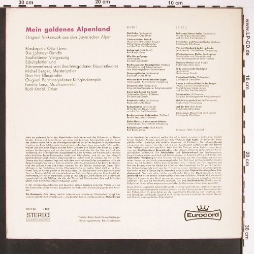 V.A.Mein goldenes Alpenland: Original Volksmusik, Eurocord (J-019), D, 1965 Typ: LP Best.-Nr.: Y781 Preis: 12,50 Euro.