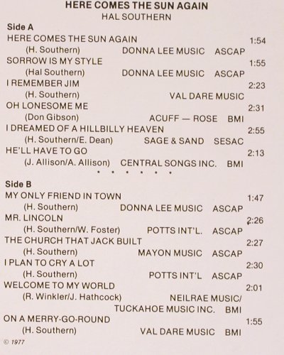 Southern,Hal: Here Comes The Sun Again, VJ International(VJS-6002), US, 1977 - LP - V5339 - 9,00 Euro