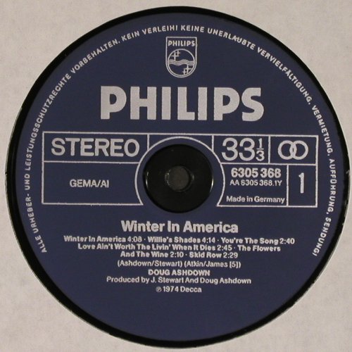 Ashdown,Doug: Winter in America, Philips (6305 368), D, 1974 Typ: LP Best.-Nr.: V6932 Preis: 7,50 Euro.