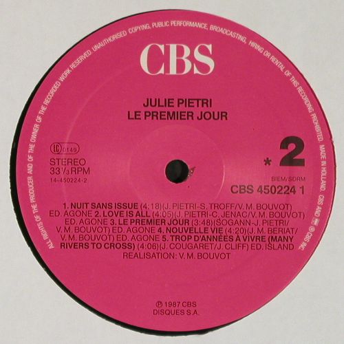 Pietri,Julie: Le Premier Jour, Foc, CBS(450224 1), NL, 1987 - LP - V7772 - 7,50 Euro