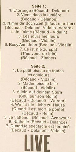 Becaud,Gilbert - Live: Live-Monsieur 100000 Volt pers&ouml;nl., H&ouml;rZu (SHZE 203), D, Ri Typ: LP Best.-Nr.: V7773 Preis: 9,00 Euro.