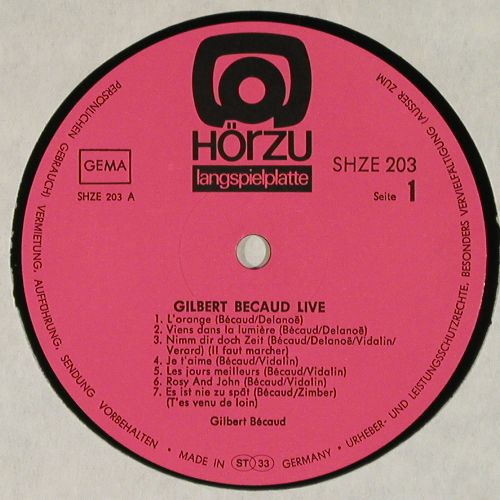 Becaud,Gilbert - Live: Live-Monsieur 100000 Volt pers&ouml;nl., H&ouml;rZu (SHZE 203), D, Ri Typ: LP Best.-Nr.: V7773 Preis: 9,00 Euro.